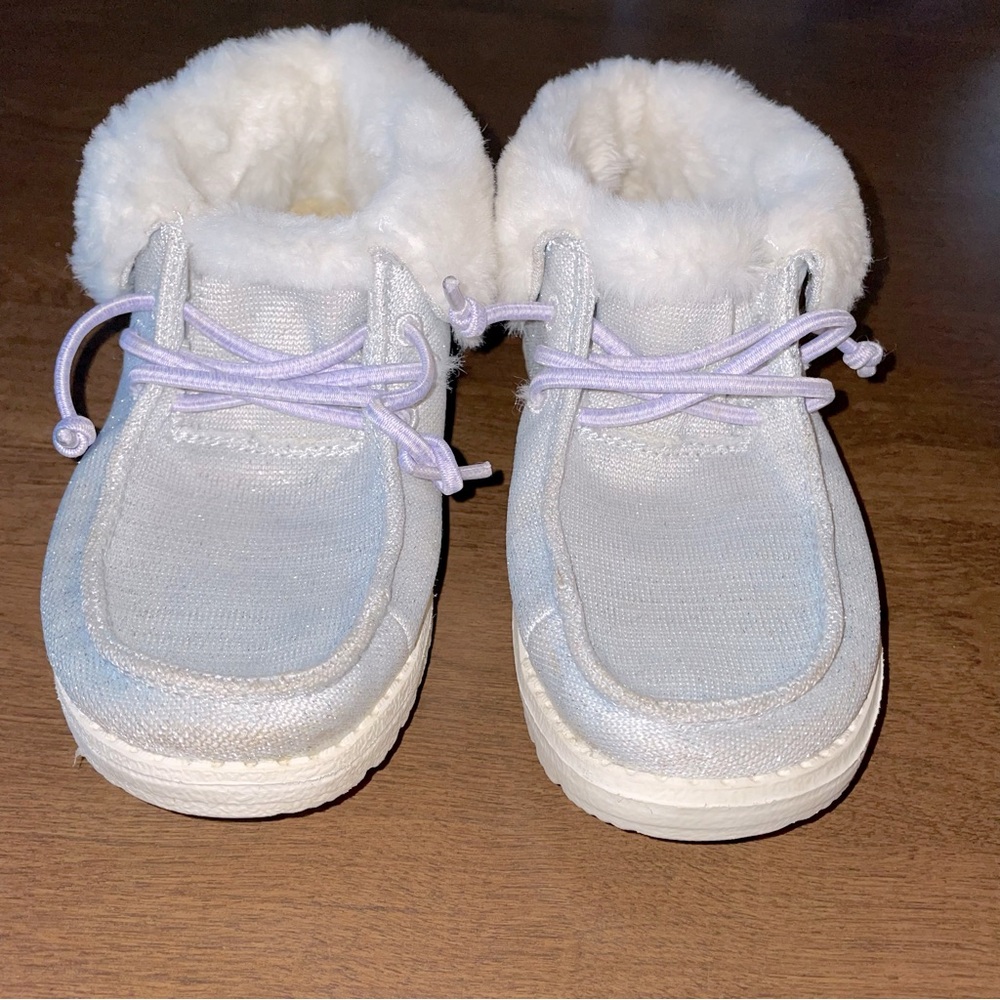 Hey Dude Girls Britt Youth Stretch Fleece Fur Shimmer Ankle Boots Size 12